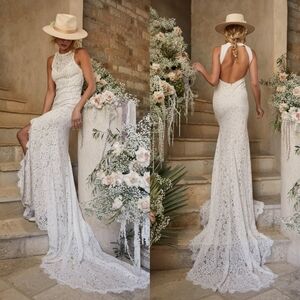 Lulus Love Everlasting White Floral Lace Mermaid Maxi Dress Wedding Bride Boho